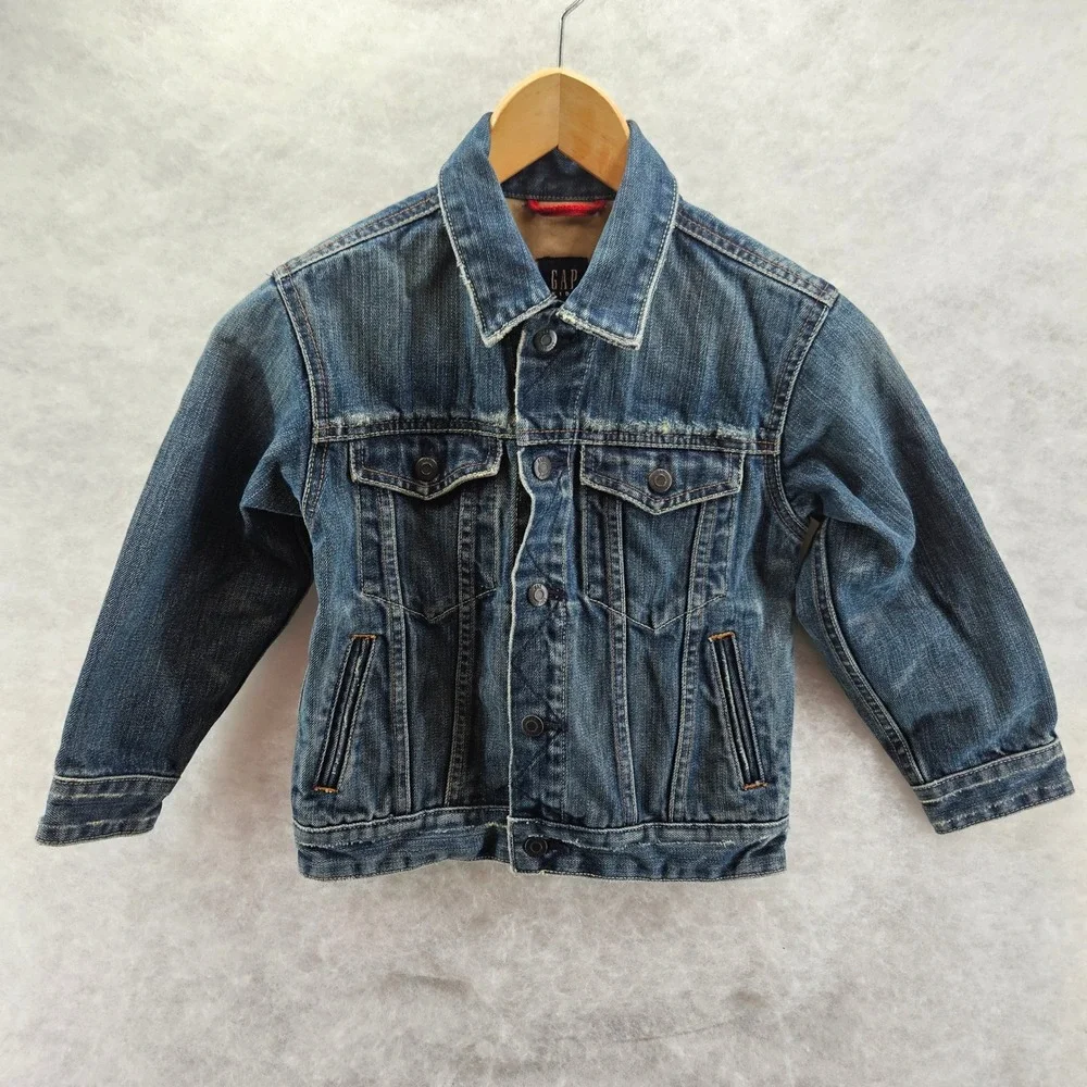 GAP Kids Denim Jacket XS (4-5) Blue Jean Trucker Coat Distressed